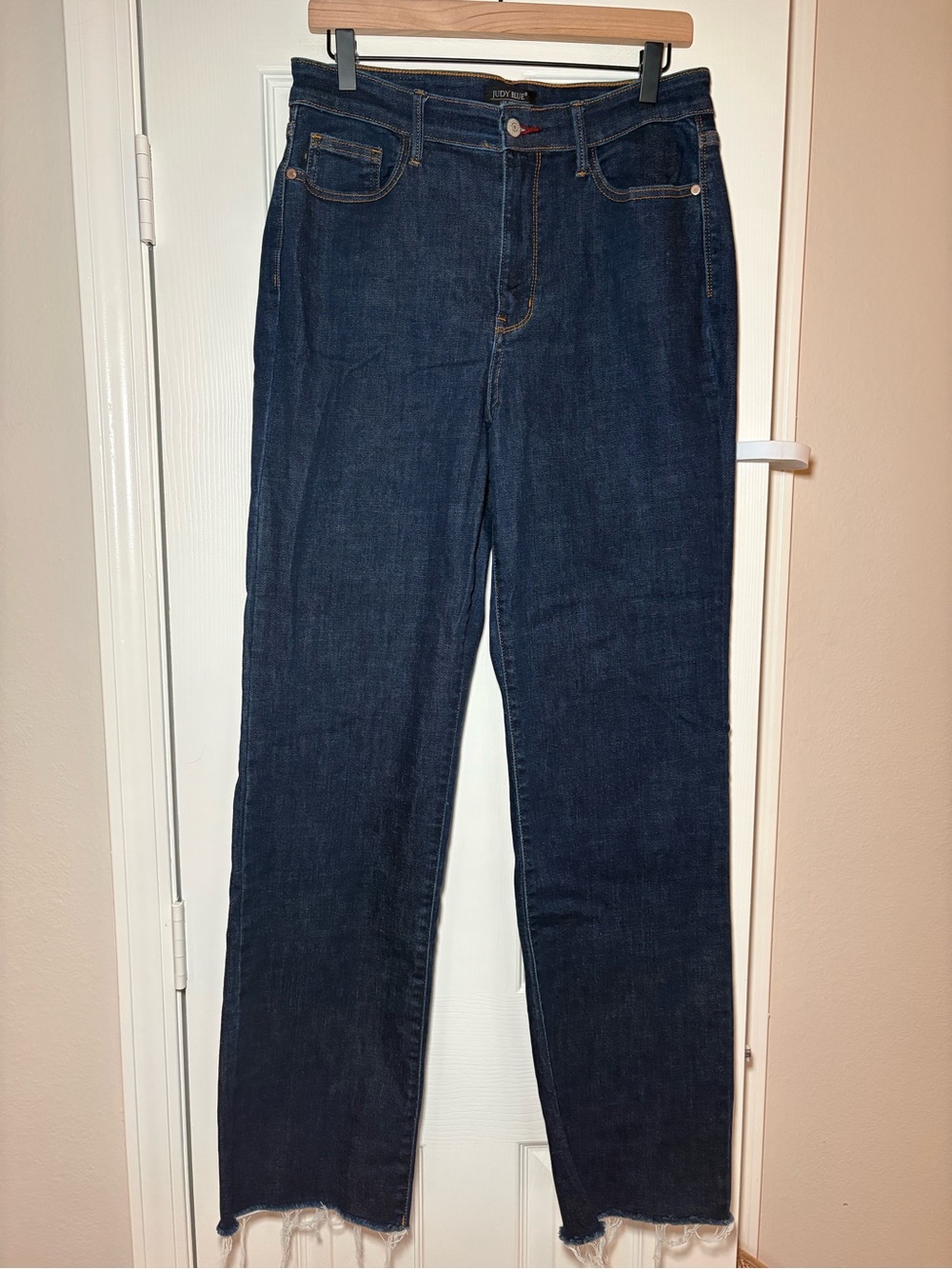 Judy Blue Straight Fit Dark Wash Raw Hem Stretch Jeans Size 11/30